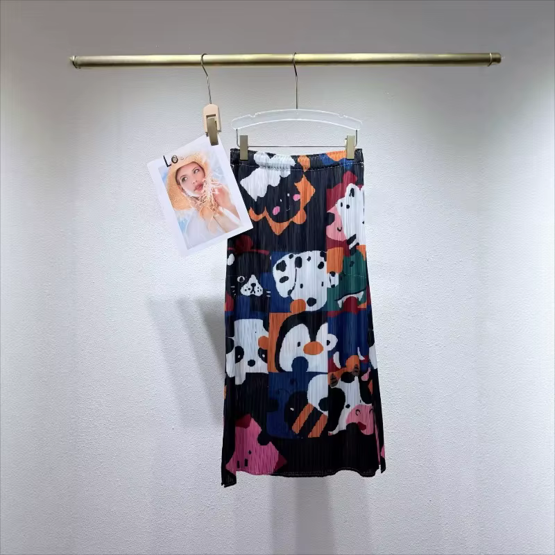Jupe plissée Miyake à imprimé original, nouvelle collection été 2026, motif numérique, fentes latéra