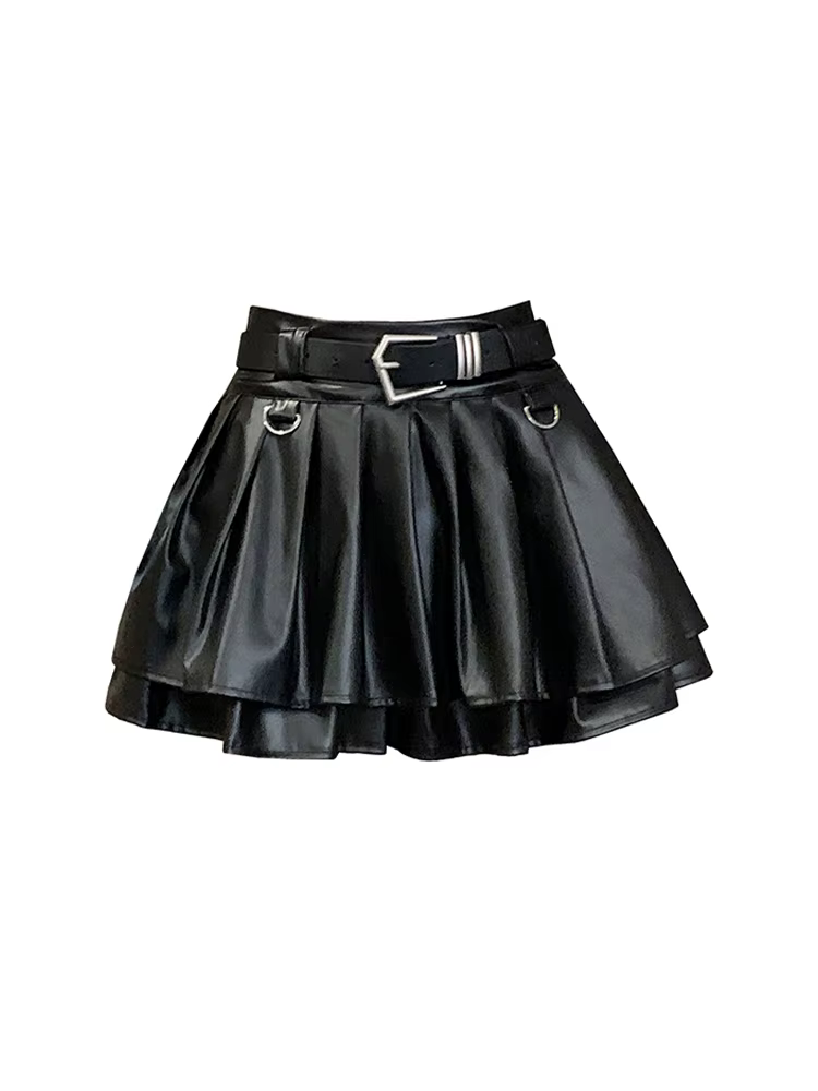 Jupe trapèze en cuir noir pour femme, vintage, esthétique, plissée, Harajuku, coréen, gothique, Mini