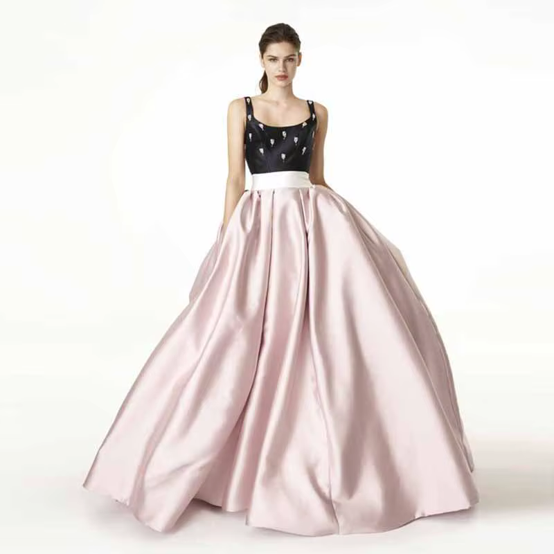 Jupe Maxi rose pâle de qualité supérieure avec poches, jupe longue de soirée en taffetas Extra bouff