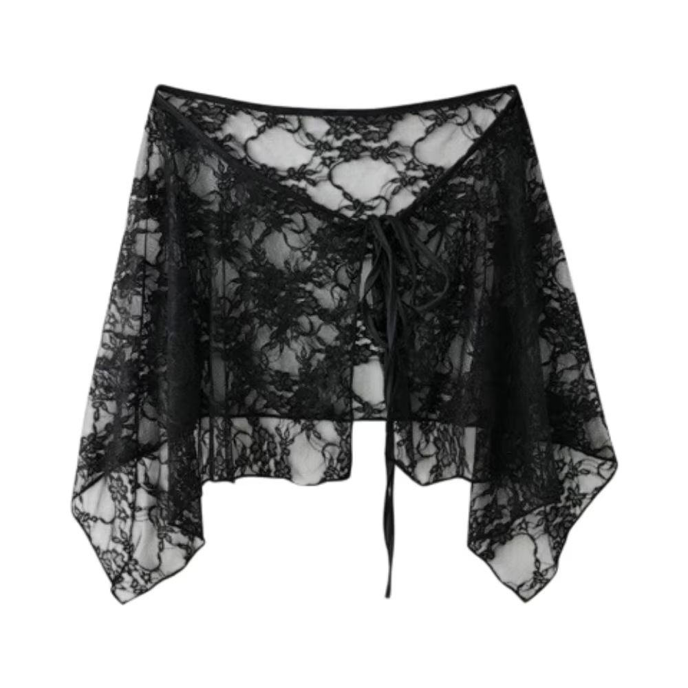 Accessoires vestimentaires : Mini-jupe en dentelle à lacets français, broderie, ourlet irrégulier, v