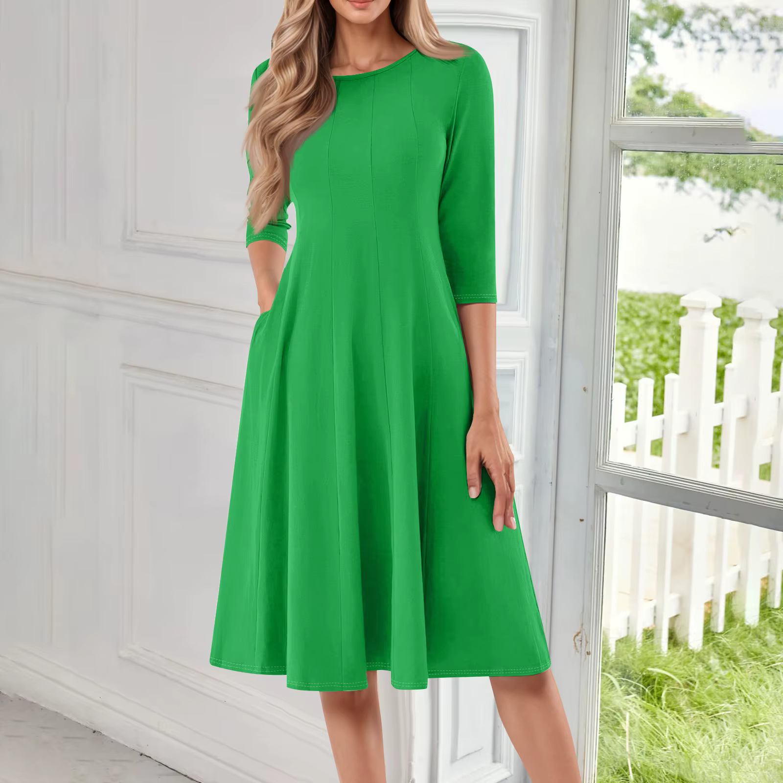 Manches longues t-shirt robes pour femmes poches décontracté ample balançoire Robe femme décontracté