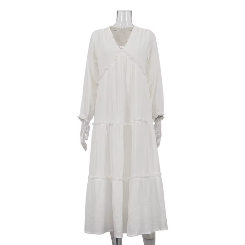Robe bohème ample élégante pour femmes, manches longues, col en V, à volants, vacances, Festival, ro