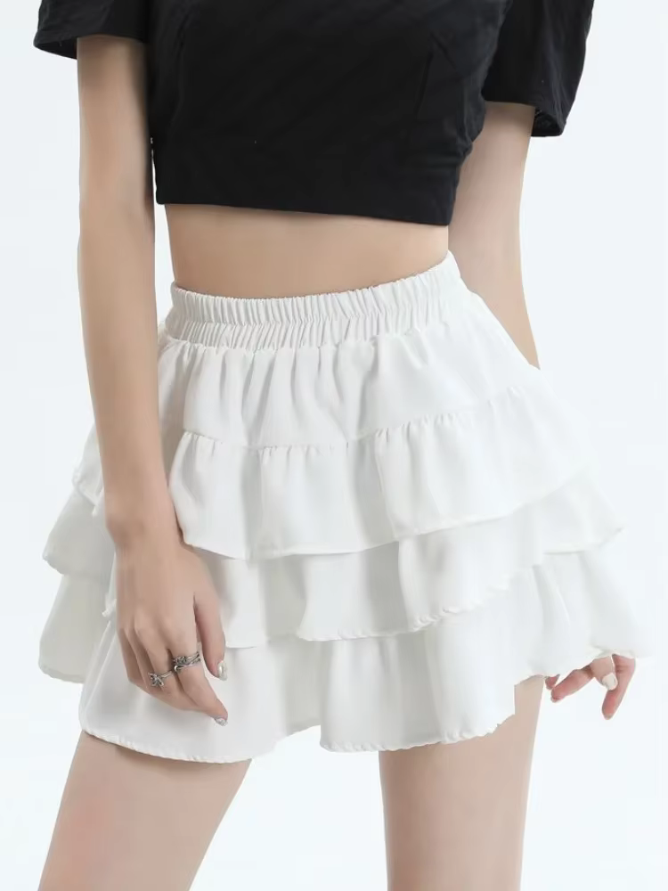 Mini jupes plissées blanches pour femmes, coupe trapèze, taille haute, couleur unie, mode coréenne, 