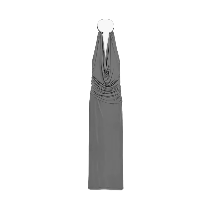 Bijoux col suspendu robe longue femme couleur unie sans manches mince dos nu Maxi Robes Sexy mode fe