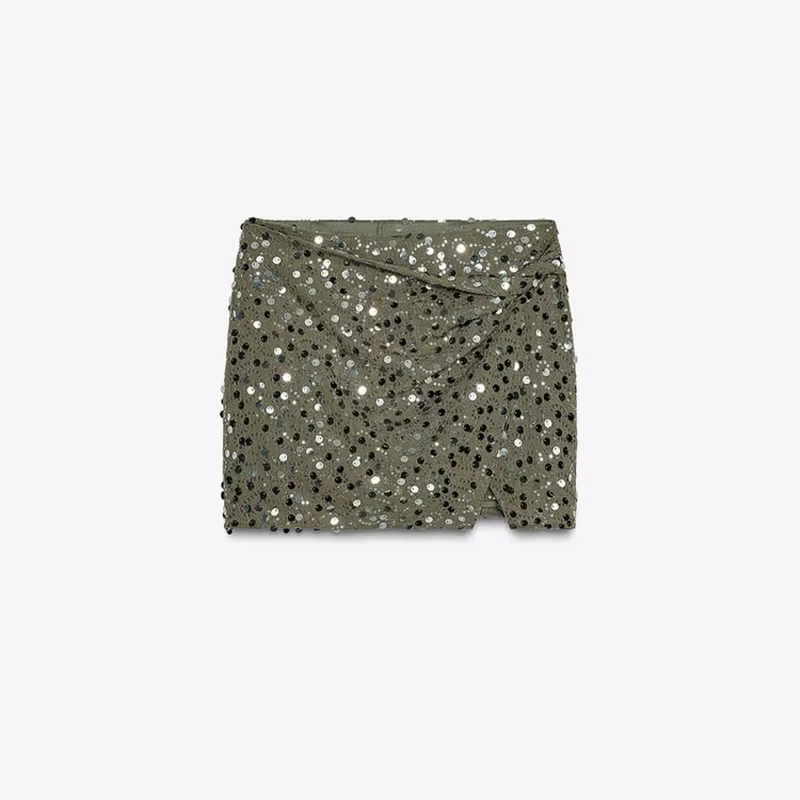 Mini jupe à paillettes pour femmes, taille haute, fermeture éclair irrégulière, ligne a, vêtements C