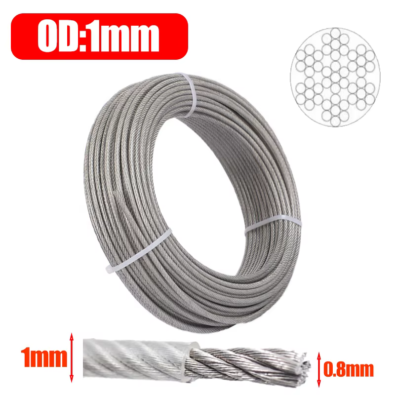 Câbles en acier inoxydable 10/30/50M, cordes de levage antirouille de 1-4mm, câbles d'avion pour cou