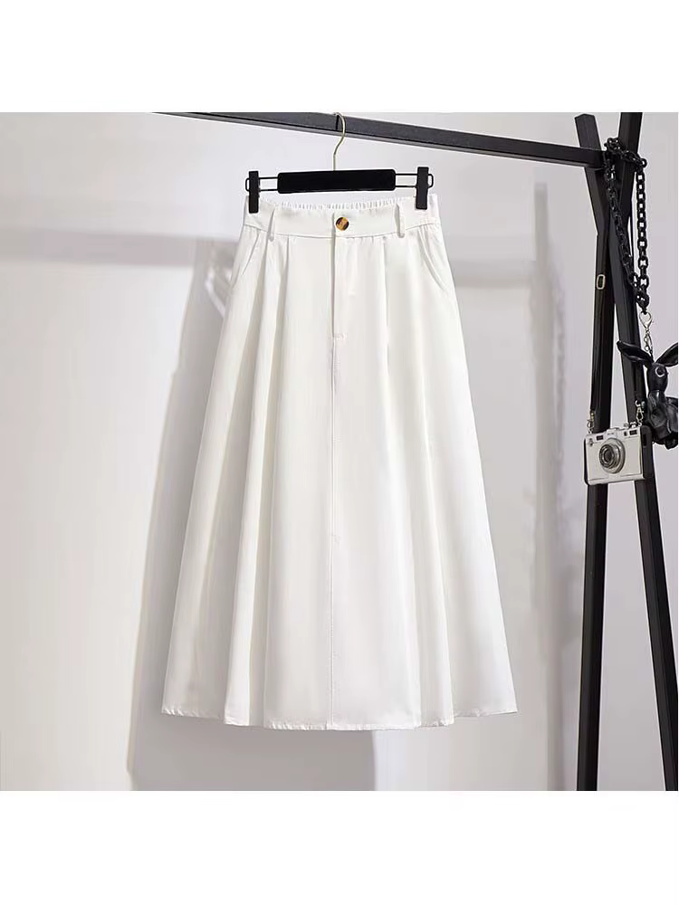 Jupe en coton pour femme, style preppy, unie, décontractée, élégante, avec poches, taille haute élas