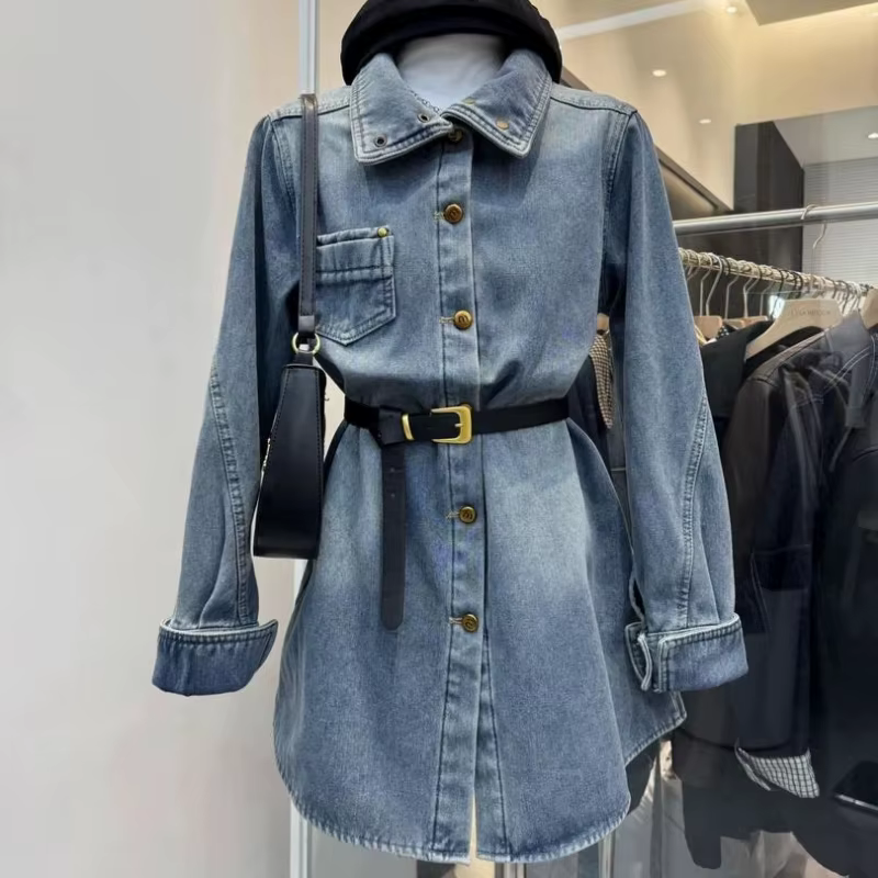 Robe en jean à manches longues pour femmes, tendance, élégante, boutonnée, ourlet irrégulier, Design