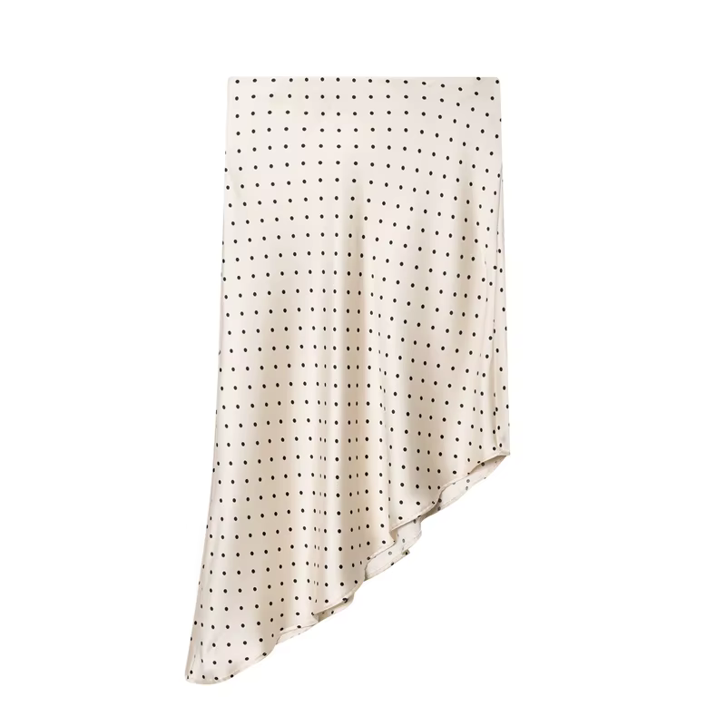 Jupe Femme 2026 Nouvelle Collection Printemps-Été à Pois Asymétrique Texture Satinée Chic et Tendanc