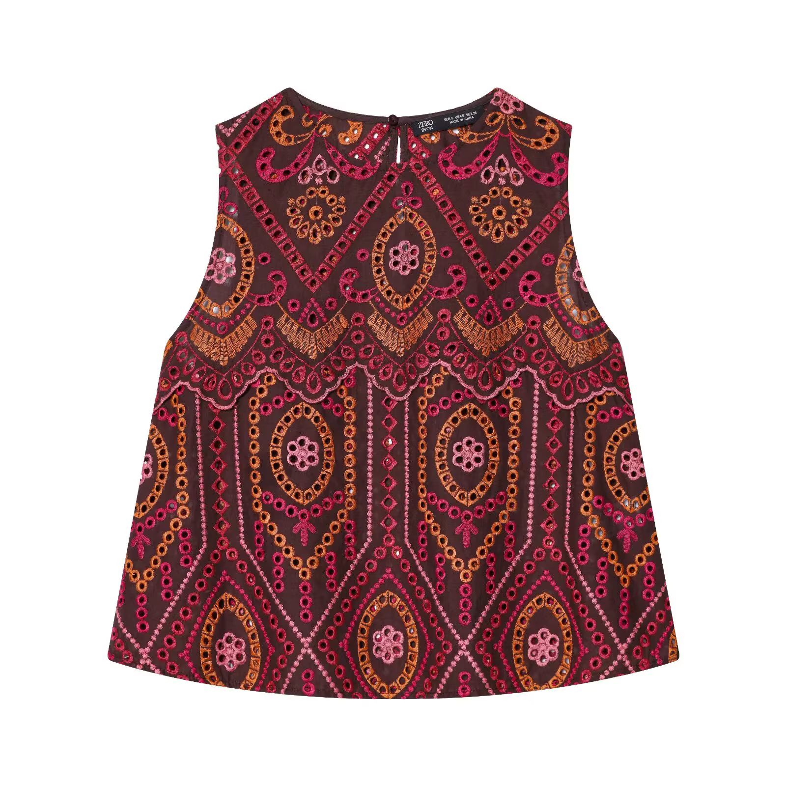 Ensembles élégants pour femmes : haut brodé à col rond sans manches et jupe midi évasée assortie, st