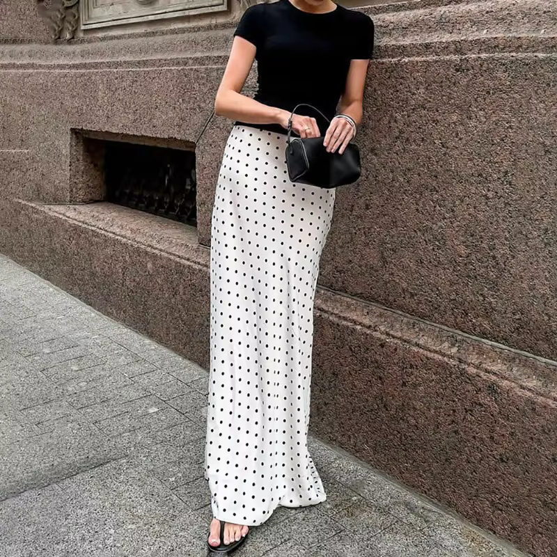 Talenza blanc à pois jupe élégante mode contraste mince taille haute Patchwork jupes de luxe nouvell