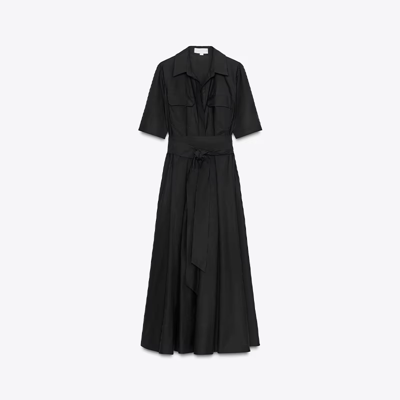Robe longue Chic pour femmes, ajourée, avec ceinture, revers, manches courtes, plissée, ligne a, Rob