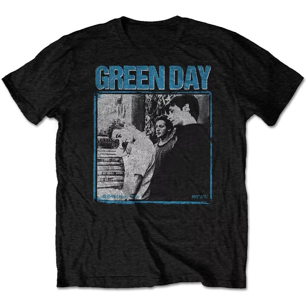T-shirt en coton avec impression photo du groupe Green Day Vintage, t-shirt unisexe à manches courte