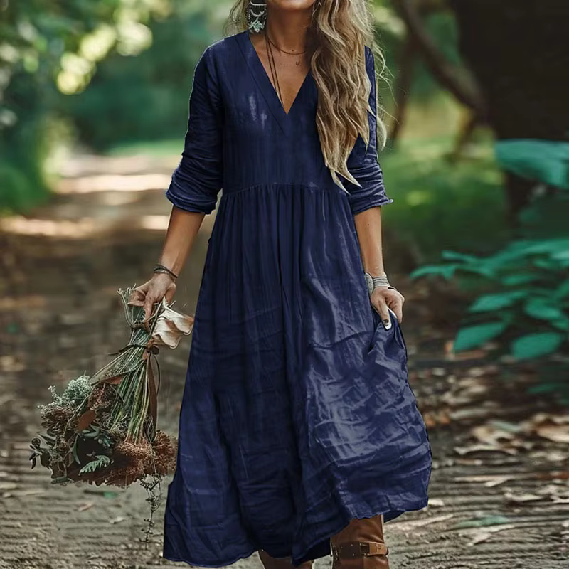 Robes longues amples en coton et lin pour femmes, nouvelle collection printemps-automne 2021, décont