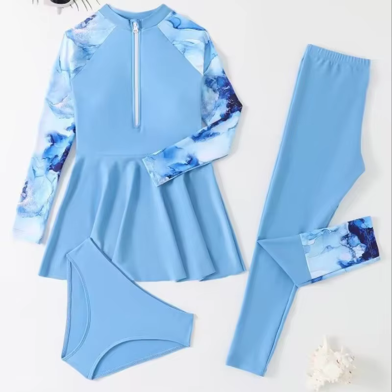 Maillot de bain 3 pièces pour fille musulmane de 12 ans, burkini arabe à manches longues, vêtements