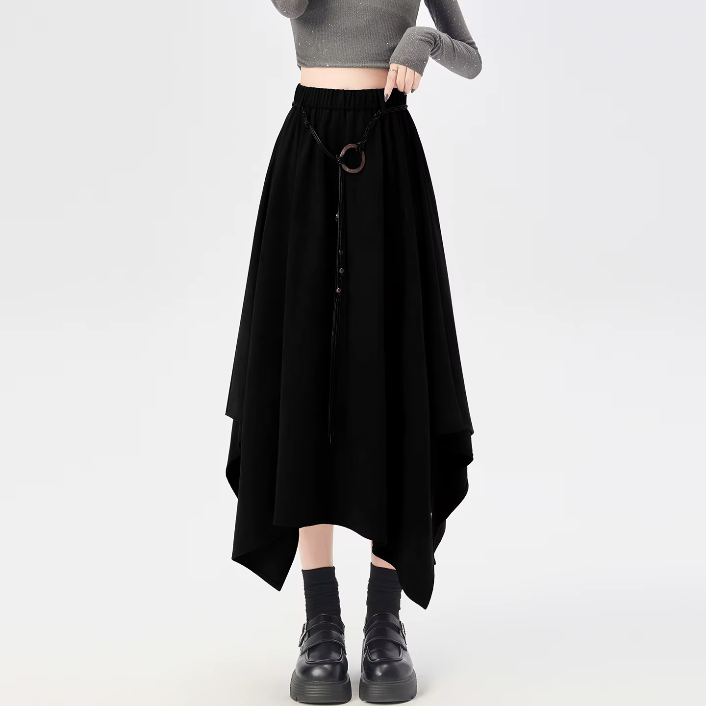 Jupe en daim irrégulière plissée femme a-ligne Chic jupe taille haute Vintage asymétrique automne hi