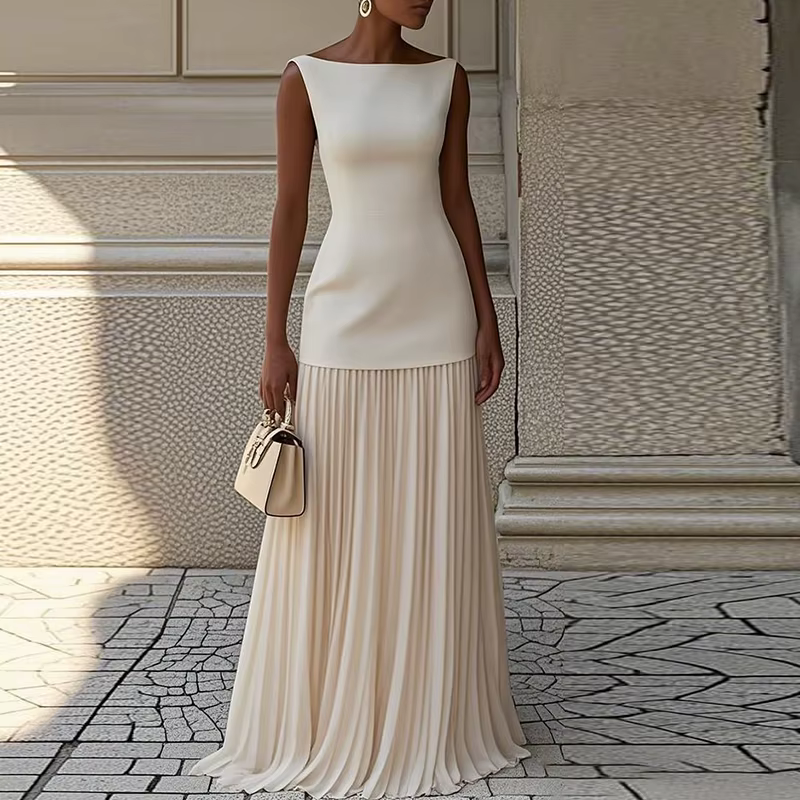 Robe longue élégante sans manches pour femmes, mode col rond, robes de soirée pour femmes, Design pl