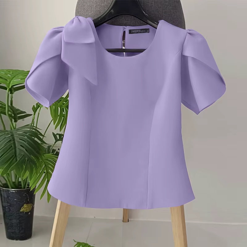 Femmes Blouse ZANZEA élégant bureau dame été manches courtes bouffantes nœud mode chemises 2025 déco