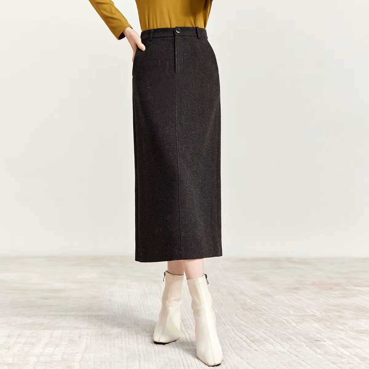 Jupe longue droite SENTUBILA pour femme, collection automne 2026, jupe élégante unie avec poches, id