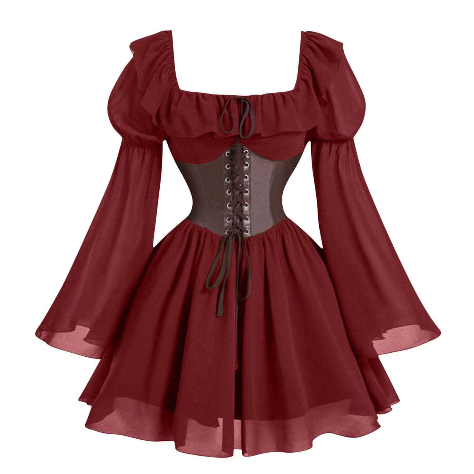 Robe longue à manches bouffantes pour femme, style Renaissance médiévale, pour Halloween, carnaval,