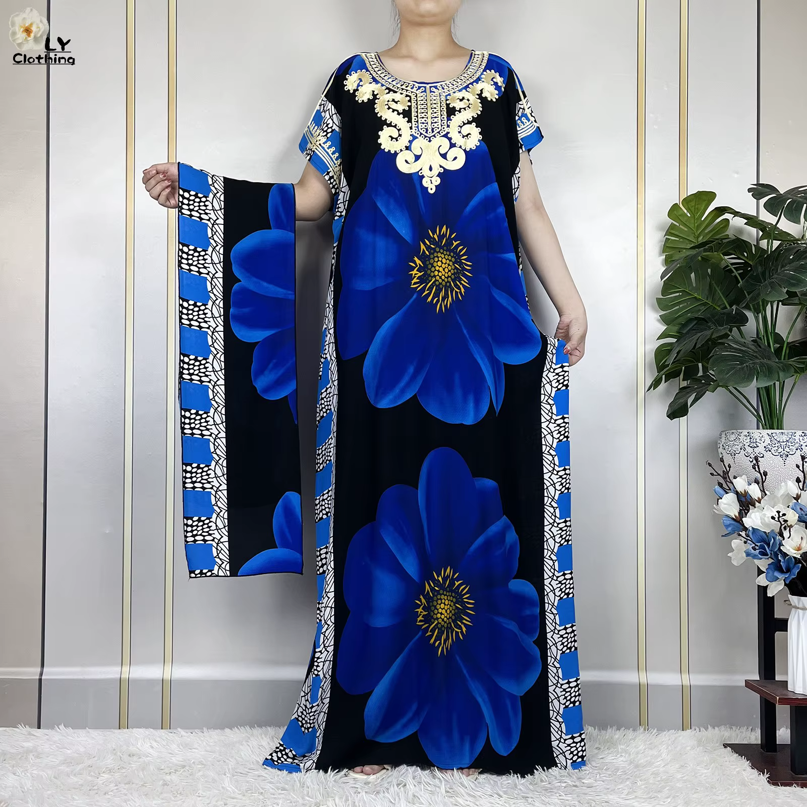 Robe à manches courtes en coton imprimé floral pour femmes, robes traditionnelles musulmanes africai
