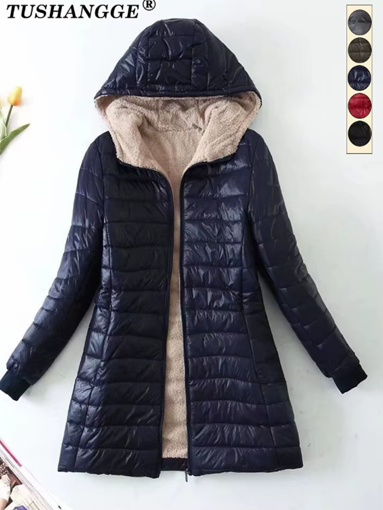 Nouvelle édition coréenne mi-longue à capuche femmes vestes automne hiver mi-longue bureau coton man