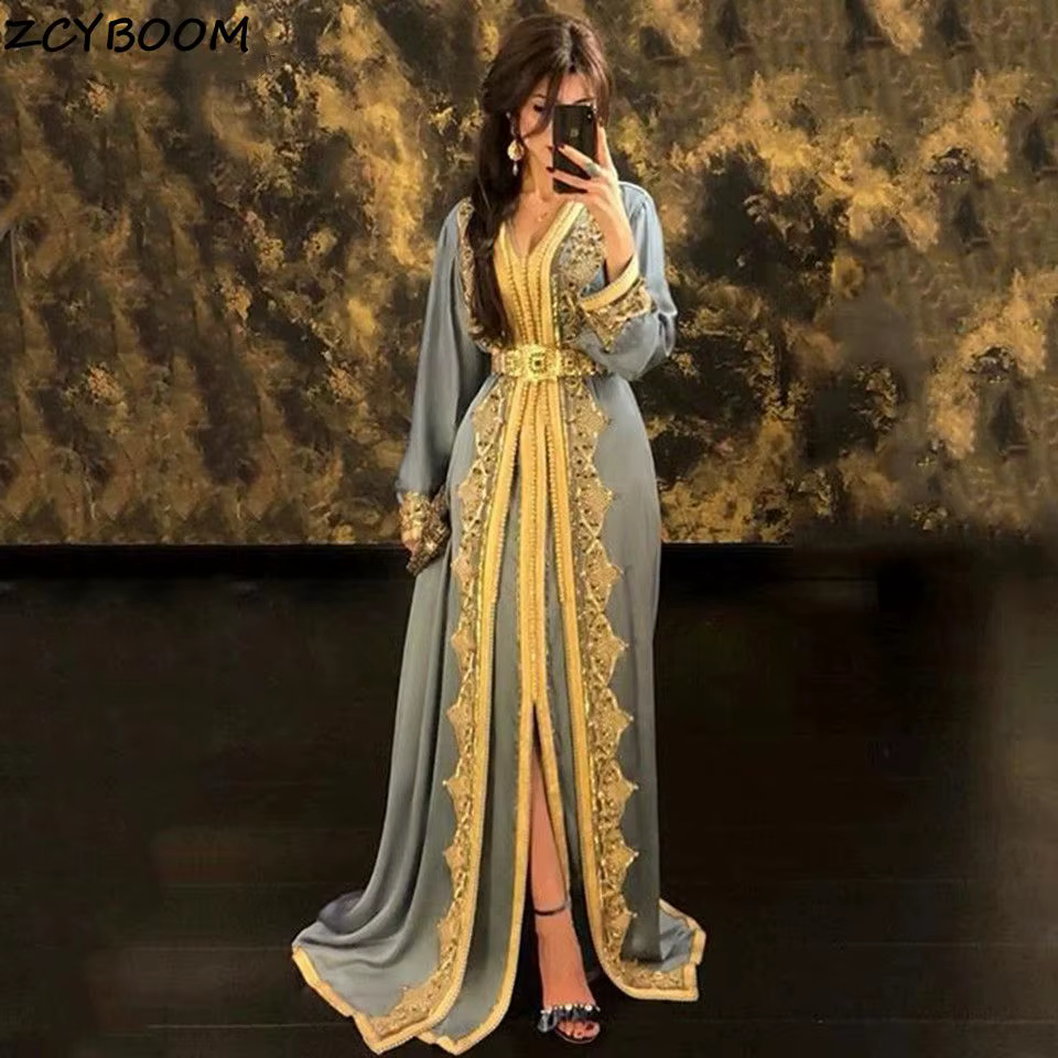 Robes de soirée musulmanes à manches longues, fendues, 2026, robes de soirée formelles pour femmes,