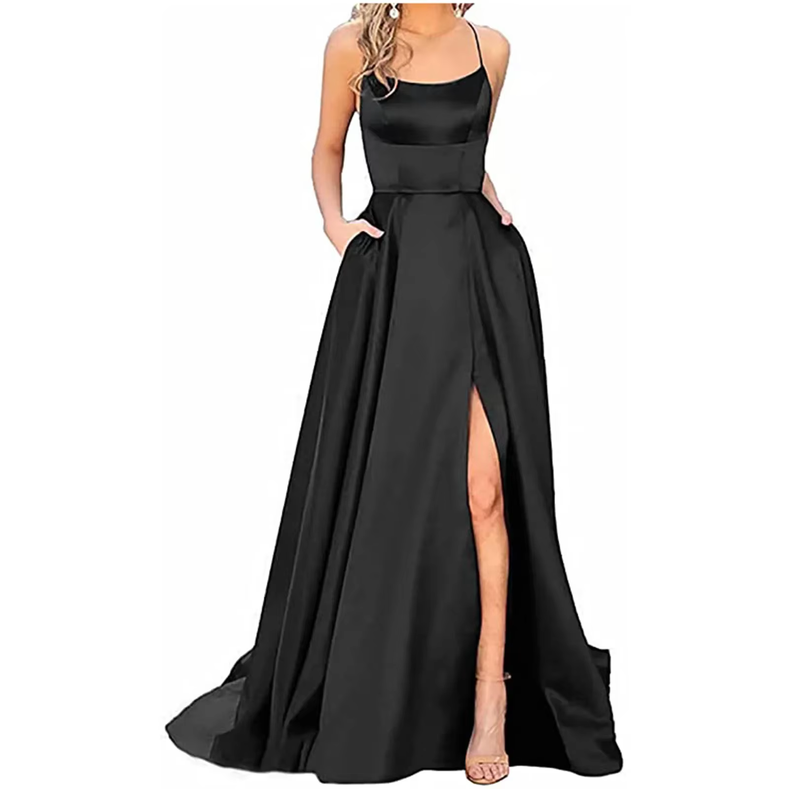 Robe de demoiselle d'honneur bleu marine pour mariages, pour invités de femmes, Sexy, bretelles Spag