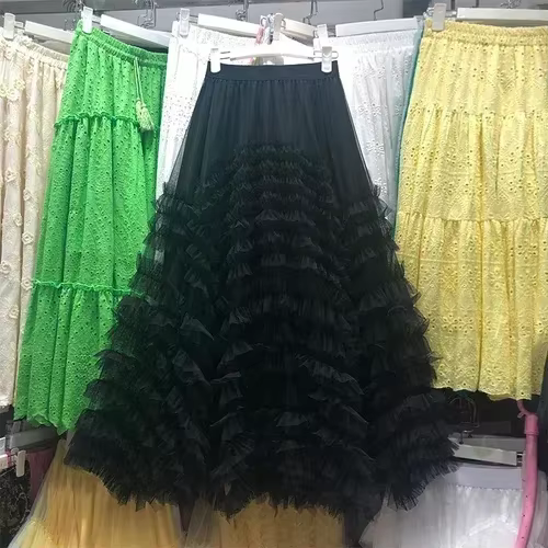 Voille jupes femmes Y2k taille haute élastique Jupe dames Tulle gâteau Mujer Faldas volants longue f