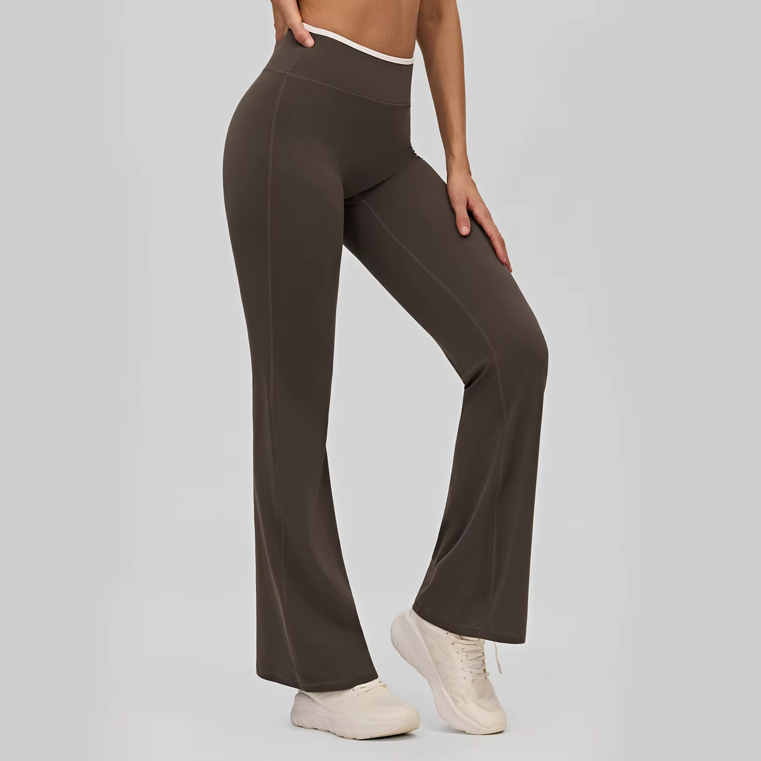 Pantalon de yoga coupe bootcut effet seconde peau pour femme, taille haute ample, jambes évasées, dé