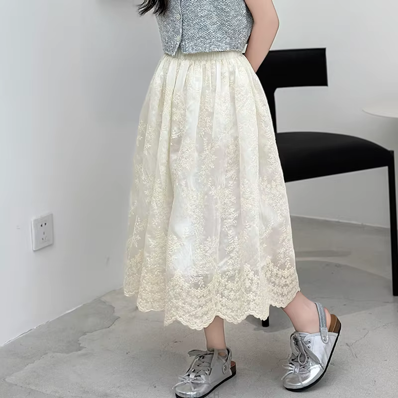 Mode enfant jupe longue en dentelle pour les filles âge 5 6 7 8 9 10 11 12 13 14 ans enfants adolesc