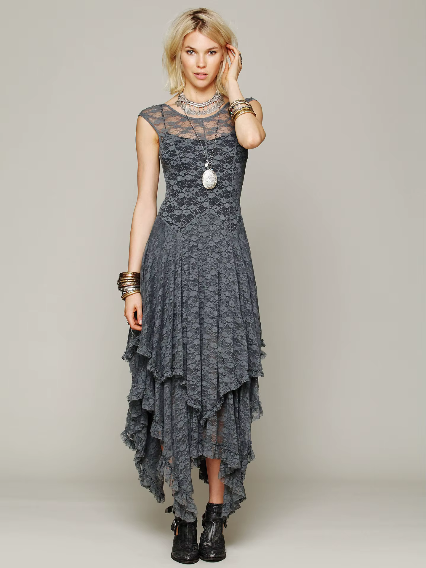 Robe longue sexy en dentelle, jupe asymétrique taille haute, vêtements féminins tendance, robe longu