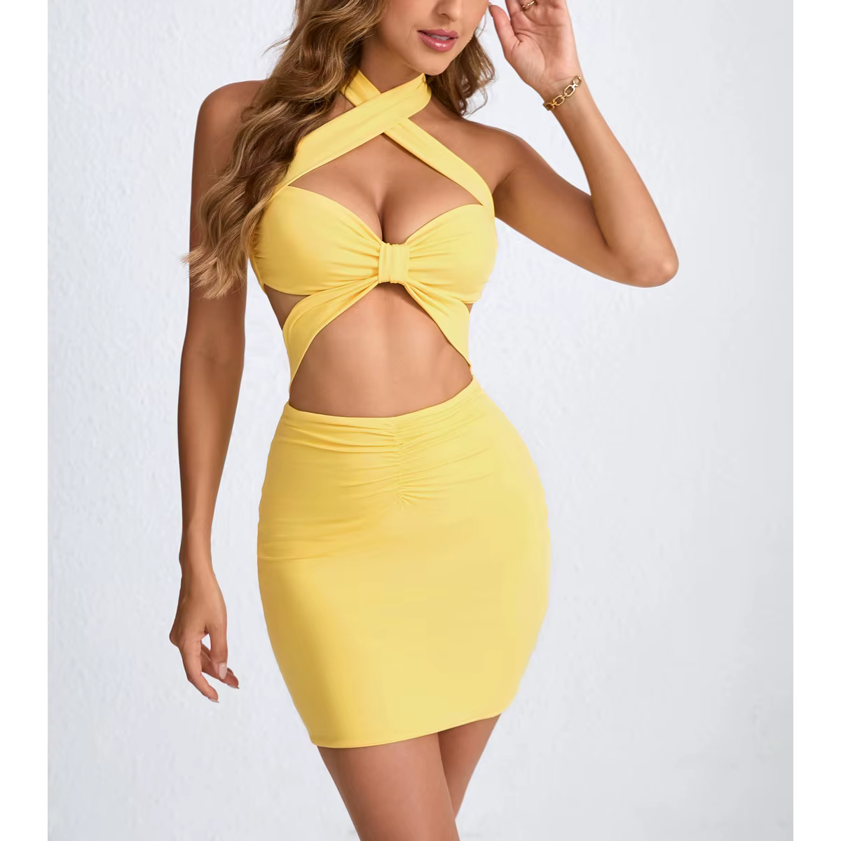 Nouvelle robe sexy moulante à col ajouré pour femme