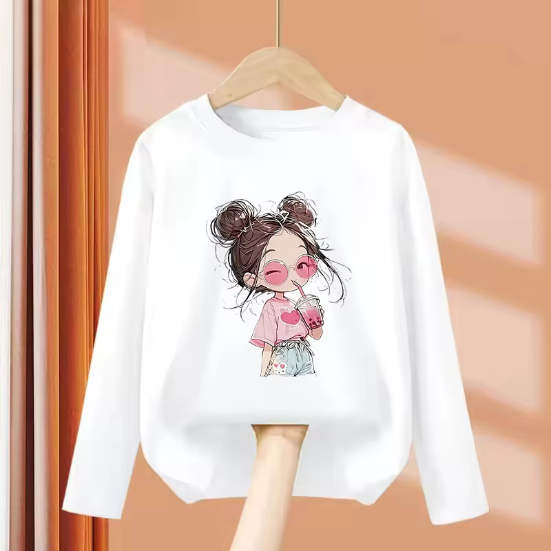 T-shirt à manches longues Y2K Hip Hop Rétro pour filles, motif 'Drink Juice', pour enfants et jeunes