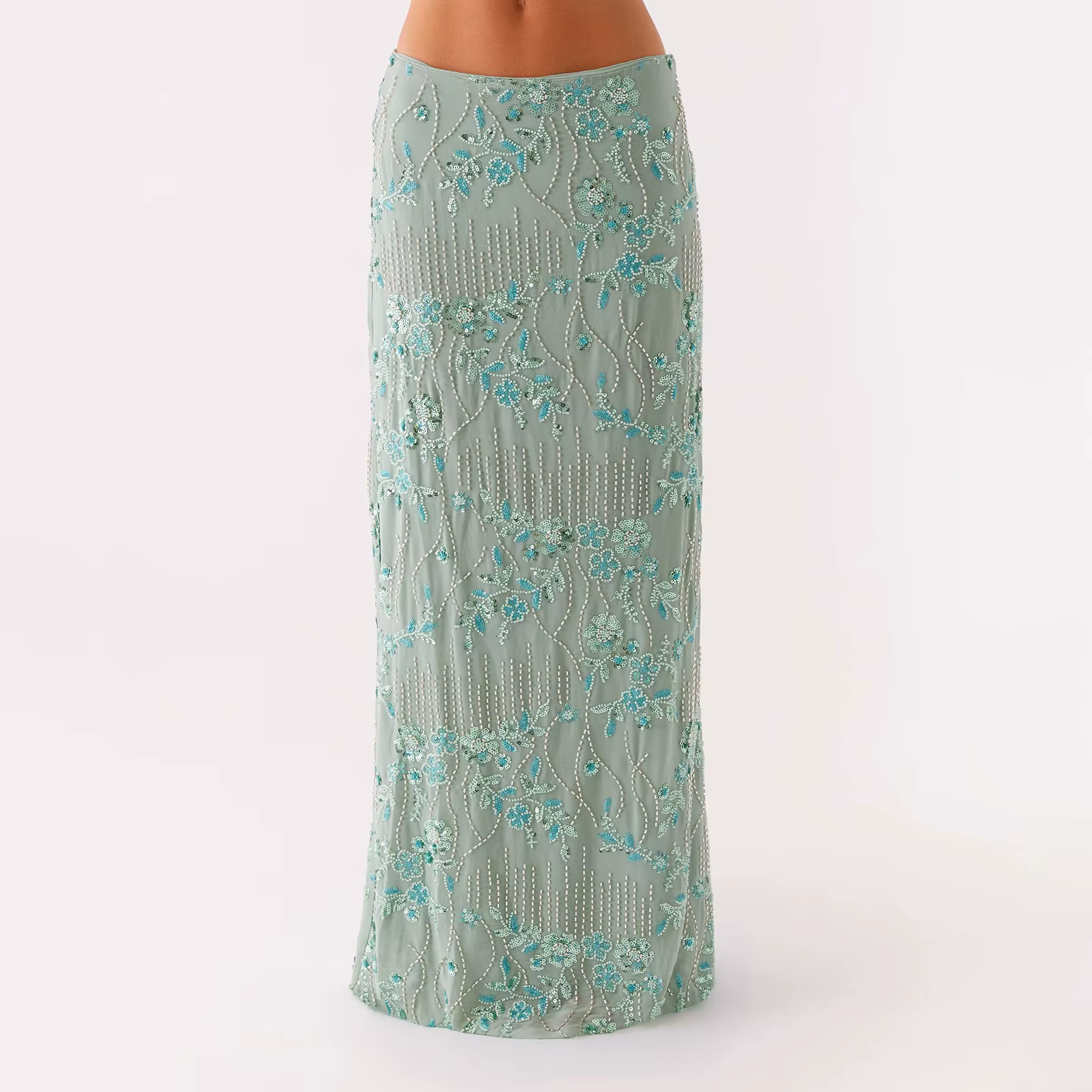 Jupe longue élégante à paillettes et perles pour femmes, jupe droite Maxi décontractée avec broderie