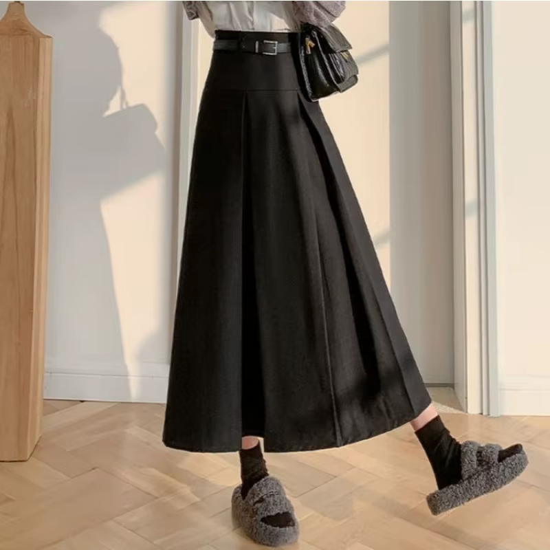 Jupe grise pour femme, nouvelle collection printemps, été et automne 2026, taille haute, coupe trapè