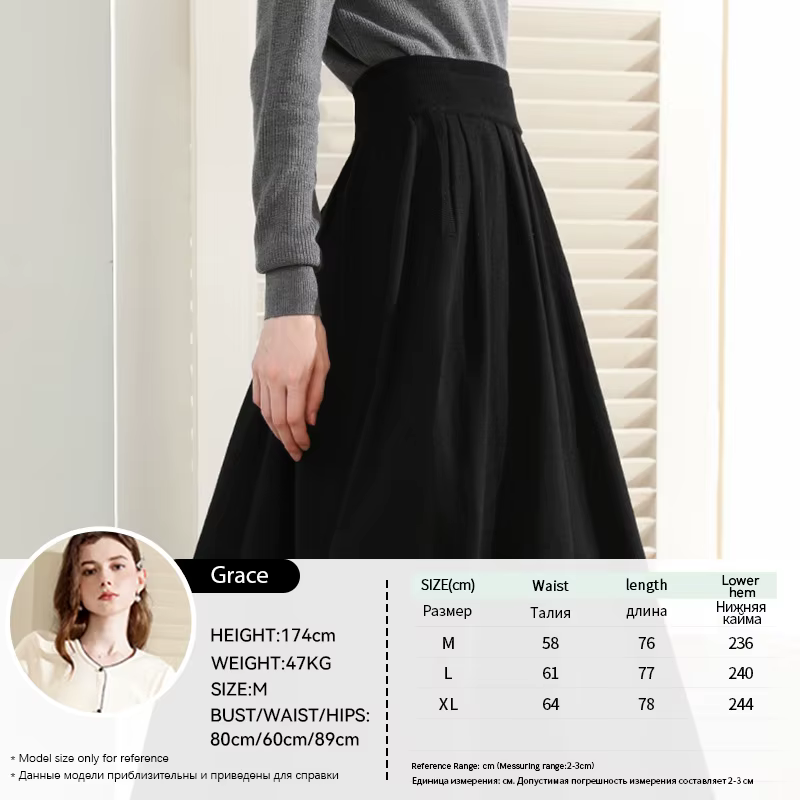 Je crois vous jupe noire en laine pour femmes automne hiver taille élastique polyvalente grande bala