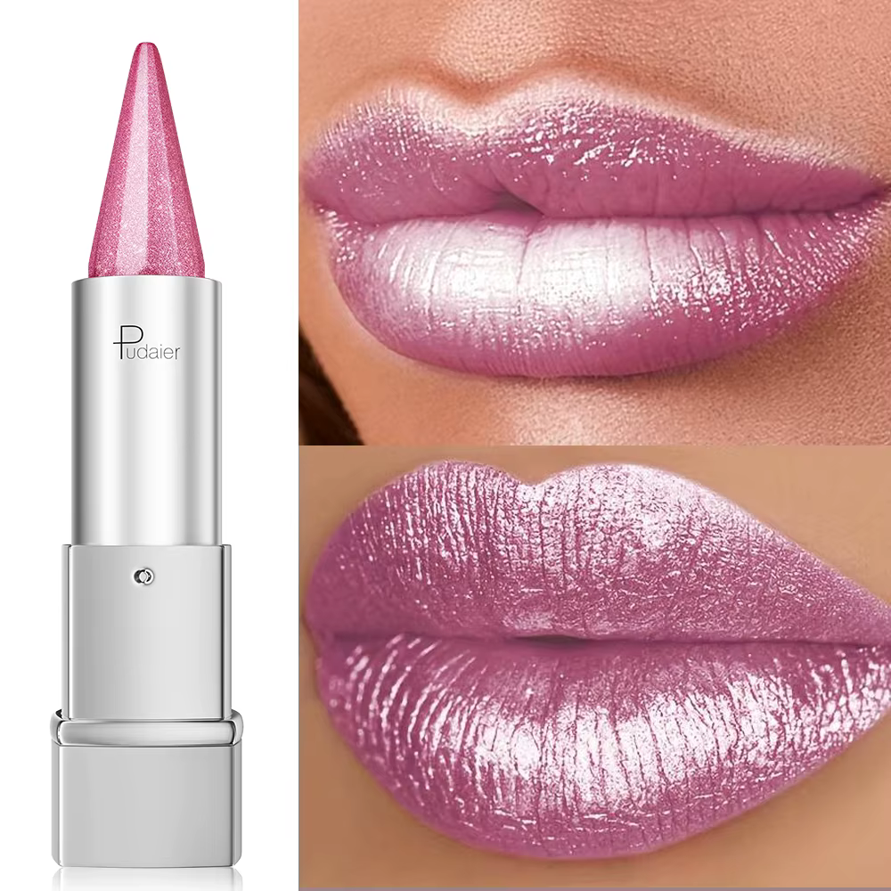 Rouge à lèvres Pearl Shimmer pour femmes, couleur métallique haute brillance, imperméable, anti-tach