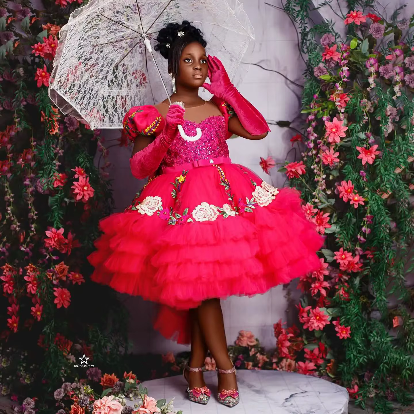Robe de spectacle florale rouge pour filles, robes de demoiselle d'honneur pour mariage, volants, fê