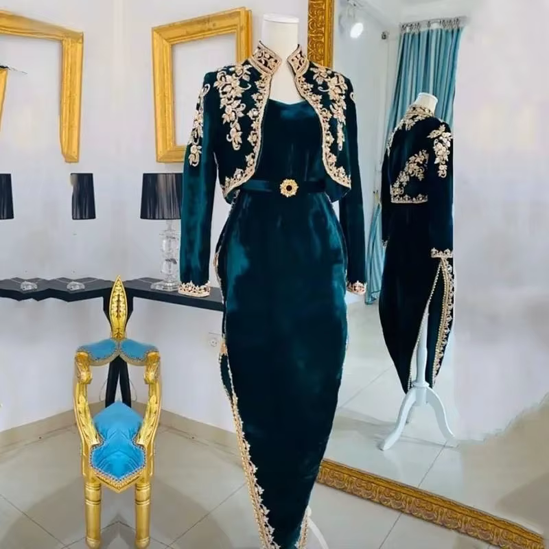 Avec veste caftan marocain robes de soirée musulmanes gaine velours Appliques dubaï arabe turquie Ab