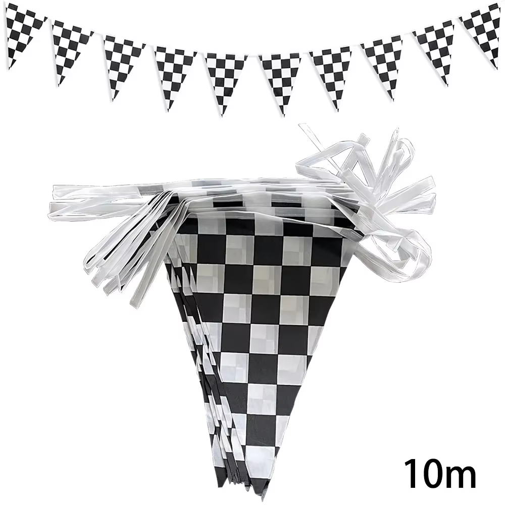 Bannière d'anniversaire de voiture de course plus longue de 10m, décoration de drapeau à carreaux no