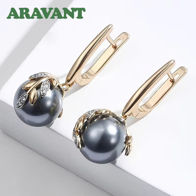 ARAVANT – boucles d'oreilles longues en argent 925, or 18 carats, perle noire, bijoux à la mode pour