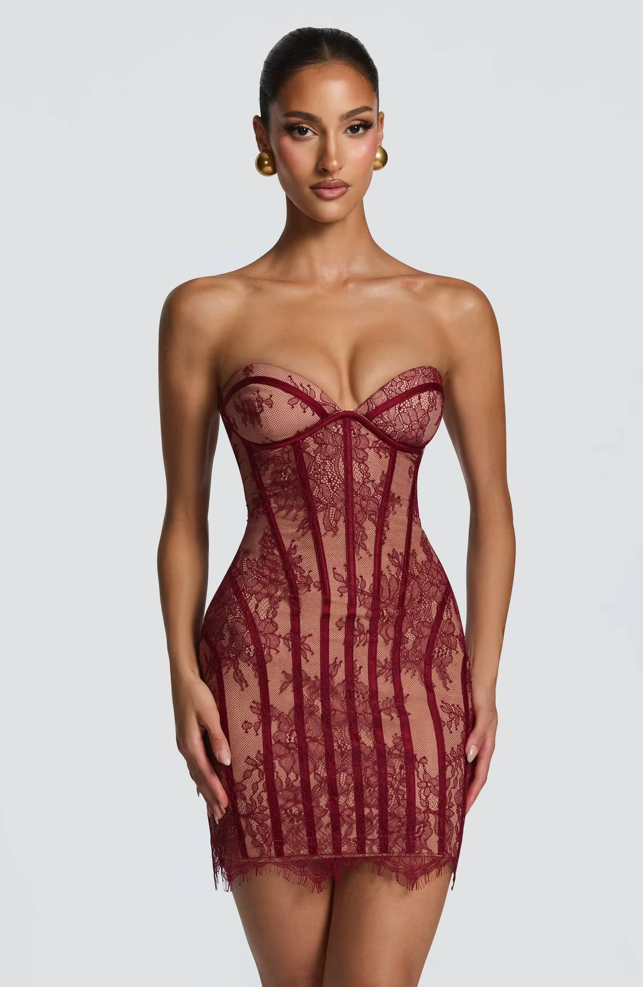 Robe longue élégante sans bretelles en dentelle pour femme, robe de soirée sexy avec corset, robe ma