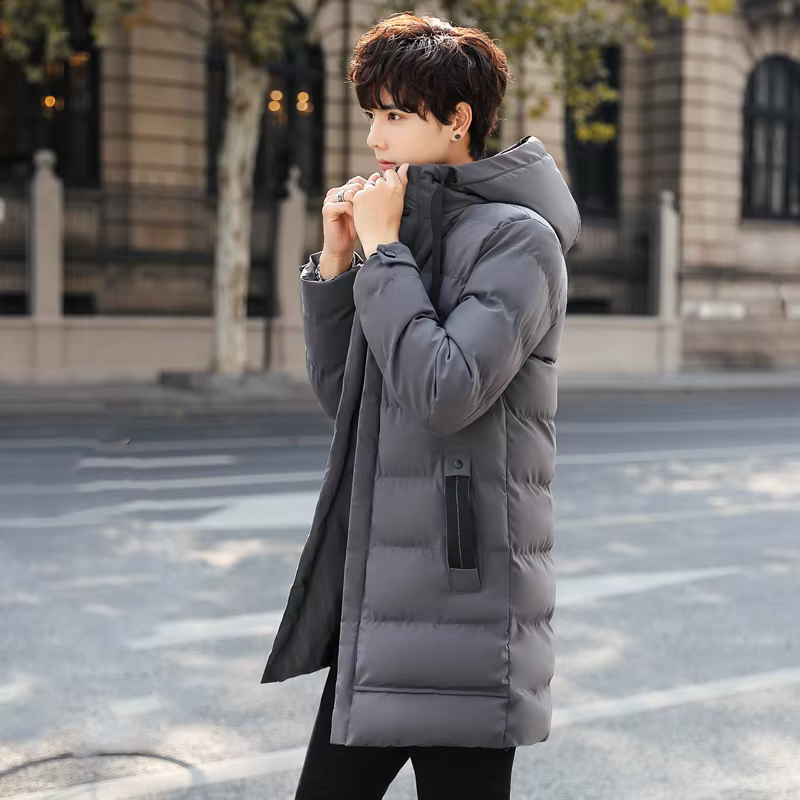 Veste à capuche épaisse mi-longue pour hommes, veste chaude rembourrée en coton pour hommes, pardess