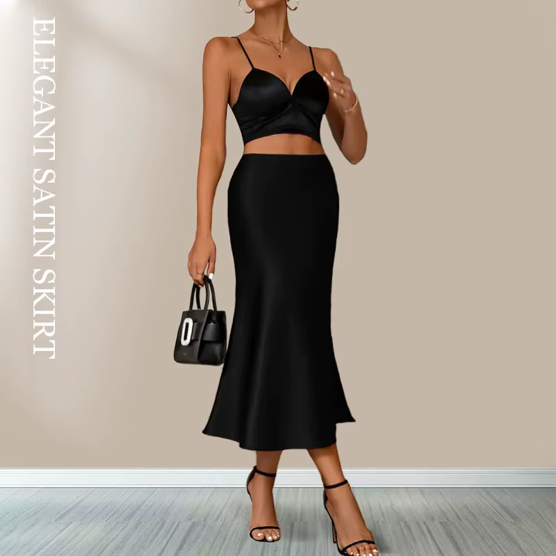 Jupes en Satin pour femmes, Style coréen, Champagne, bureau, taille haute, ligne a, mode élégante, c