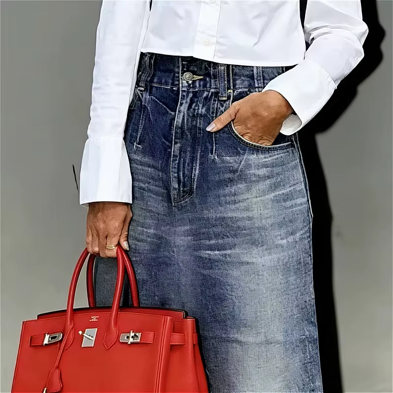 Jupe longue en jean pour femme Krisstargirls – Tendance hiver et printemps, idéale pour les fêtes, l