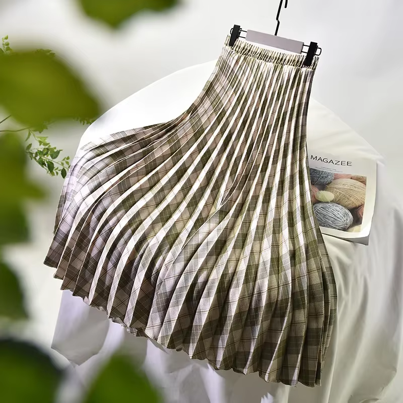 Jupe plissée à carreaux, tempérament fin, grande taille, taille haute, mi-longue, ligne a, nouvelle 
