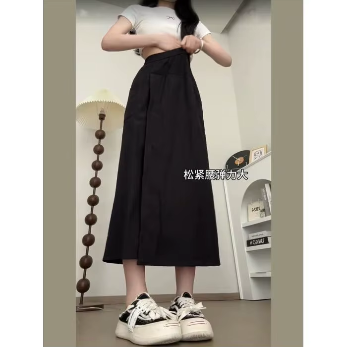 Jupe-culotte grise taille haute pour femme, style américain, amincissante, effet deux-pièces, mi-lon