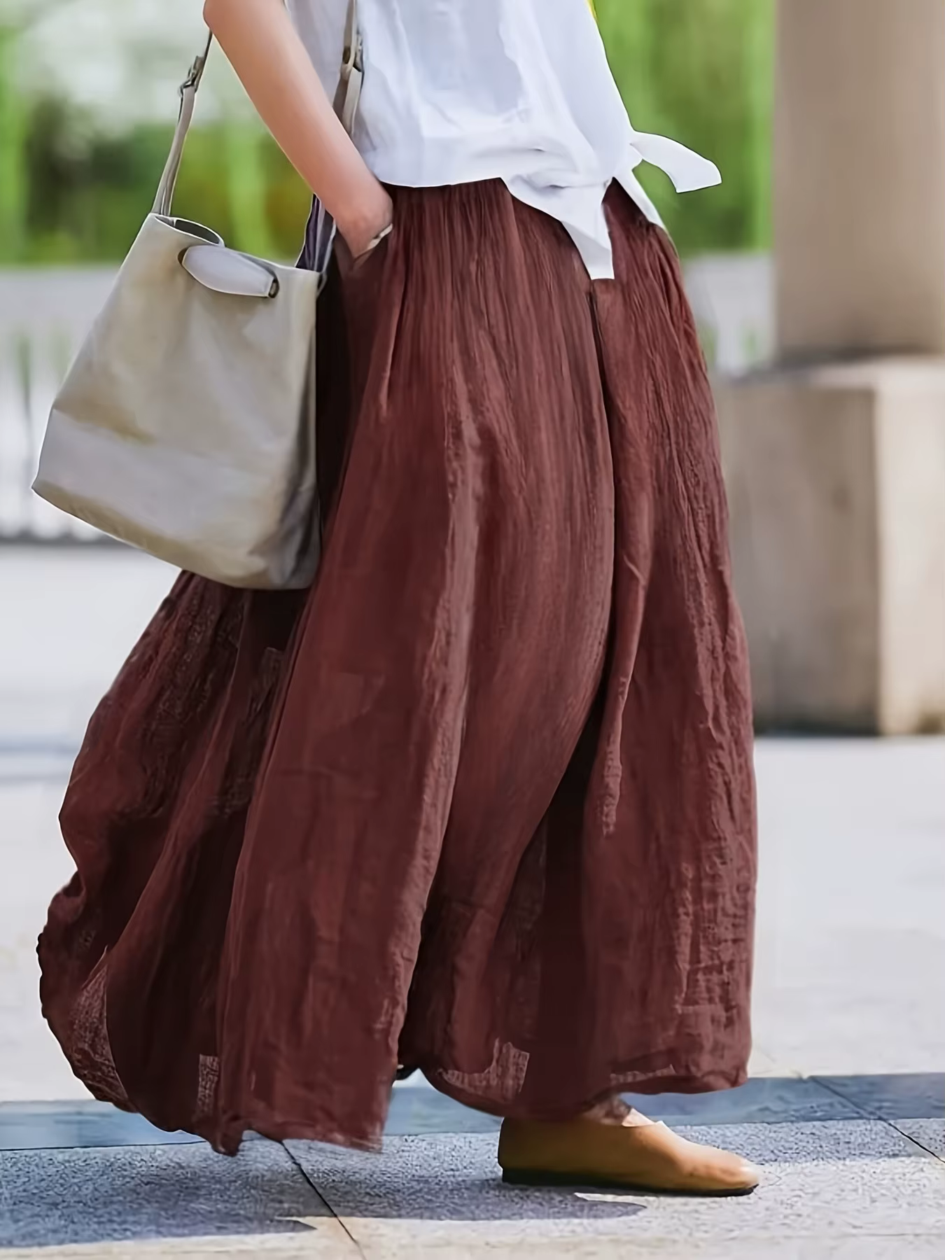 Jupe longue vintage été 2026 pour femme, couleur unie, décontractée, taille élastique ample, simple 