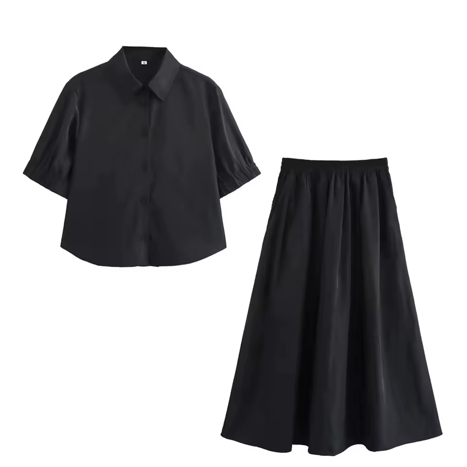 Ensemble jupe longue et chemises à manches courtes pour femmes, jupe plissée assortie décontractée,